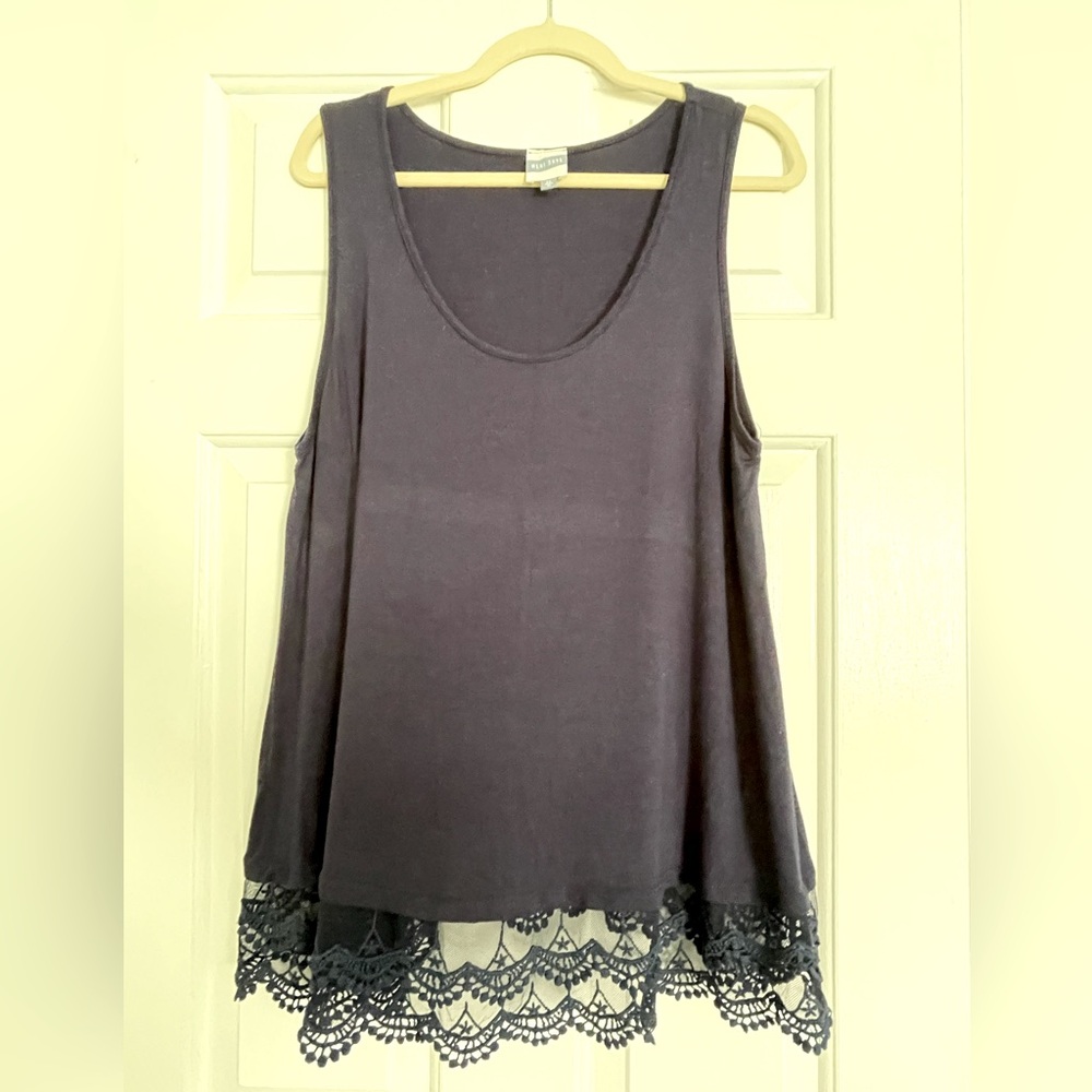 Navy Sleeveless Top with Lace Detail
